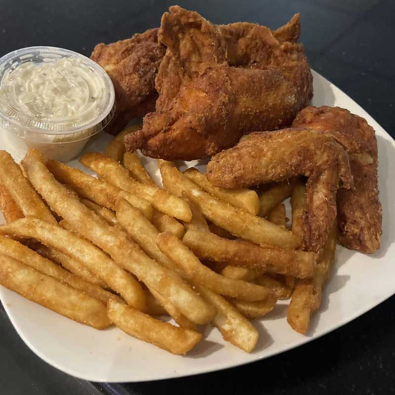 Broasted chicken with fries makes a delicious Monday special at The Flagstone in Appleton WI.